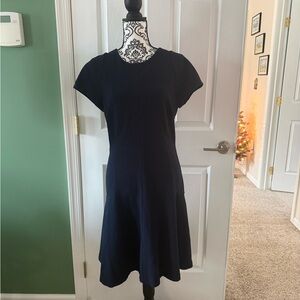 Banana Republic Navy Textured Fit & Flare Dress | Size 12 | Back Zip